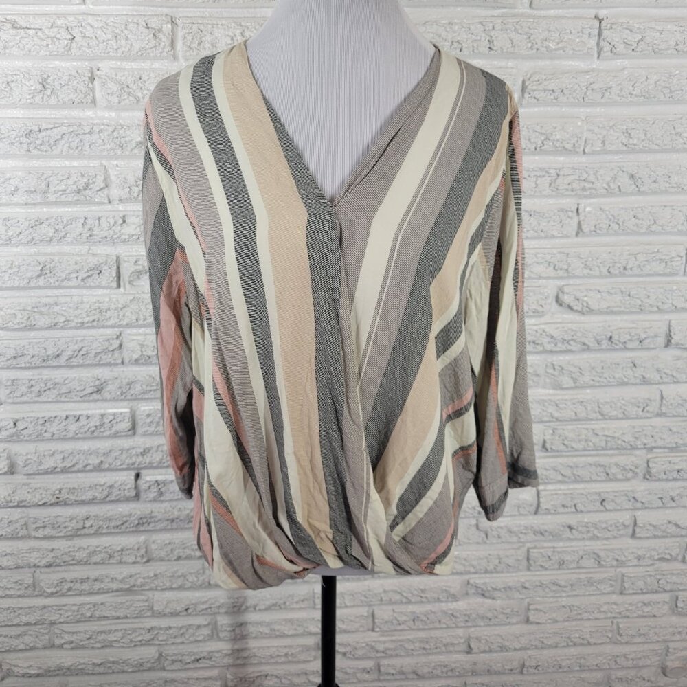 Cynthia Rowley Womens Top 2X Plus 3/4 Sleeve Gray Stripe Lightweight STR14E